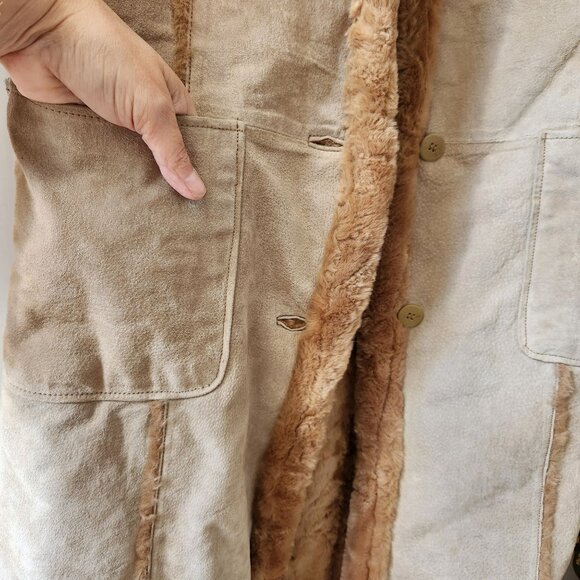 Steve Madden Vintage Y2k Genuine Leather Faux Shearling Long Coat Penny Lane - Picture 6 of 16